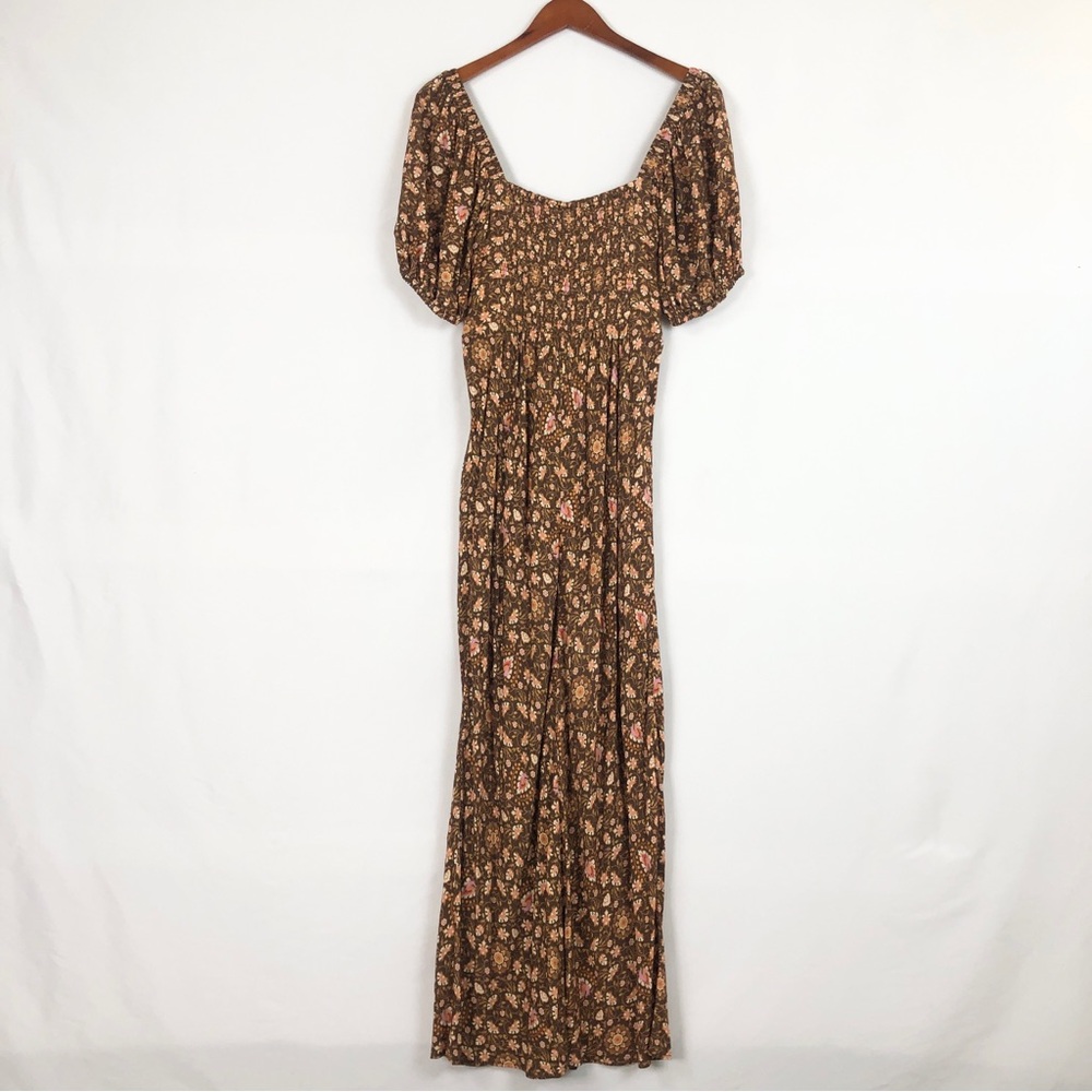 NEW Spell Madame Peacock Sweetheart Dress Coffee Size L Maxi Short Sleeve Brown - Picture 4 of 8